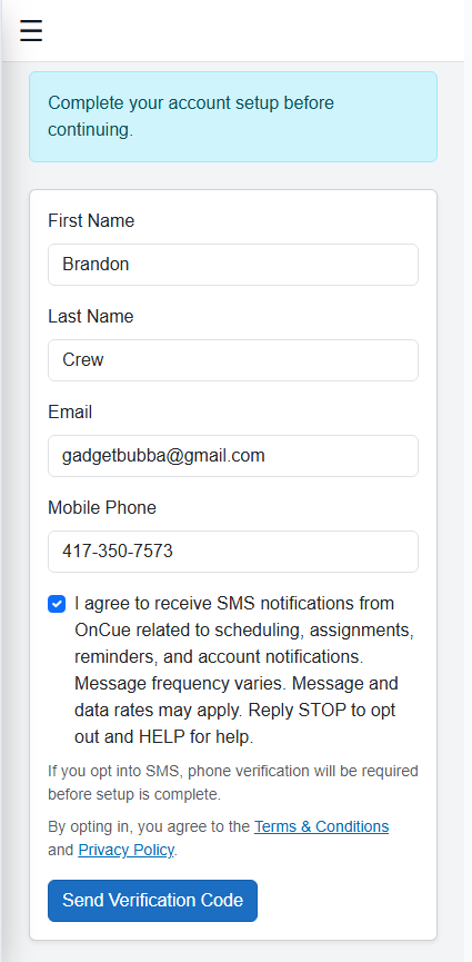 User opts into SMS notifications